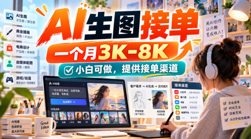 AI生图接单，一个月3K-8K，小白可做，提供接单渠道-大象聊项目