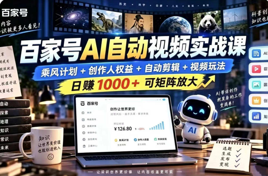 百家号自动矩阵玩法，长期可以做的项目，日入1k+，真正的睡后收入-大象聊项目