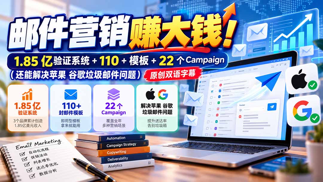 邮件营销赚大钱！1.85亿验证系统+110+模板+22个Campaign(还能解决苹果 谷歌垃圾邮件问题-大象聊项目
