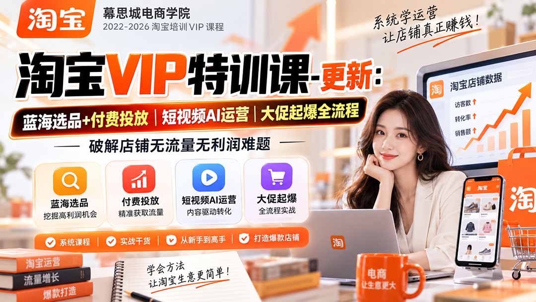淘宝VIP特训课-更新1016：蓝海选品+付费投放｜短视频AI运营｜大促起爆全流程，破解店铺无流量无利润难题-大象聊项目