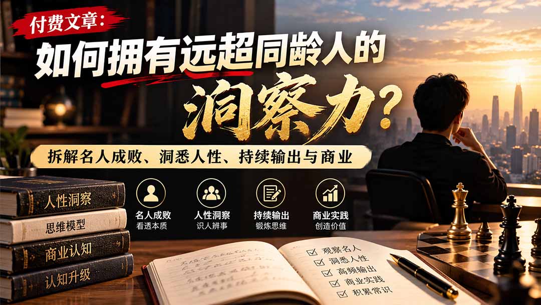 付费文章：如何拥有远超同龄人的洞察力？拆解名人成败、洞悉人性、持续输出与商业实践-大象聊项目