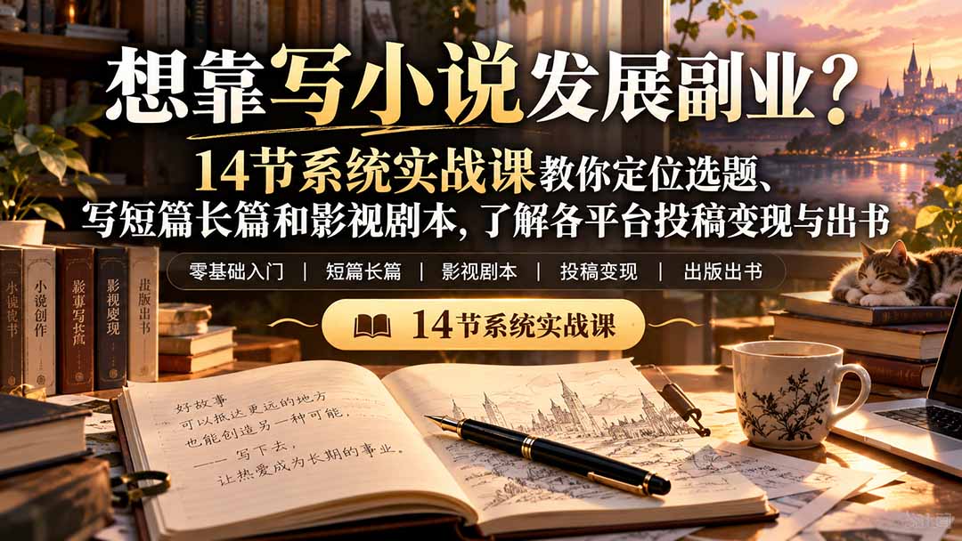 【无水印】想靠写小说发展副业？14节系统实战课教你定位选题、写短篇长篇和影视剧本，了解各平台投稿变现与出书-大象聊项目