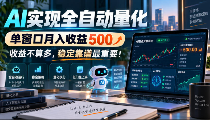 AI实现全自动量化，单窗口月入收益500，收益不算多，稳定靠谱最重要！【揭秘】-大象聊项目