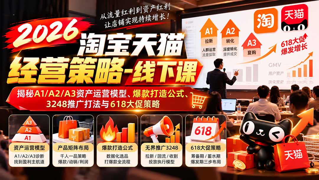 2026淘宝天猫经营策略-线下课-更新1019：揭秘A1/A2/A3资产运营模型、爆款打造公式、3248推广打法与618大促策略-大象聊项目