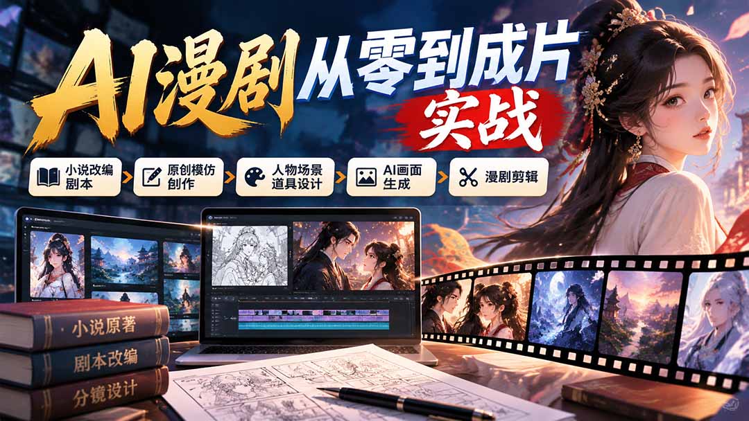 AI漫剧从零到成片实战：小说改编剧本、原创模仿创作、人物场景道具设计、AI画面生成与漫剧剪辑-大象聊项目