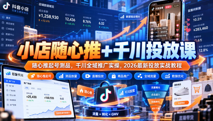 小店随心推+千川投放课｜随心推起号测品，千川全域推广实操，2026最新投放实战教程-大象聊项目
