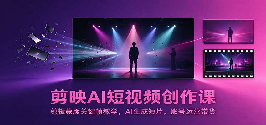 剪映AI短视频创作课：剪辑蒙版关键帧教学，AI生成短片，账号运营带货-大象聊项目