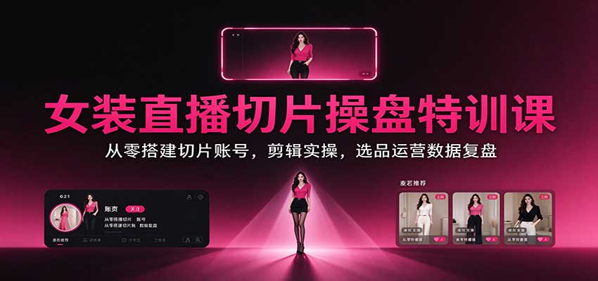 女装直播切片操盘特训课：从零搭建切片账号，剪辑实操，选品运营数据复盘-大象聊项目