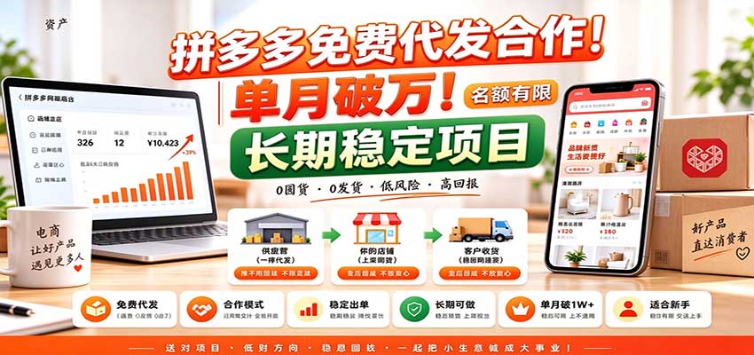 拼多多免费代发合作｜单月破万！长期稳定项目，名额有限-大象聊项目