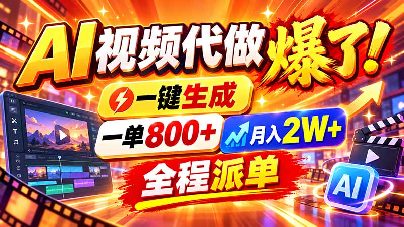 2026年底新赛道，AI视频代做一单800+，小白可做，告别打工-大象聊项目