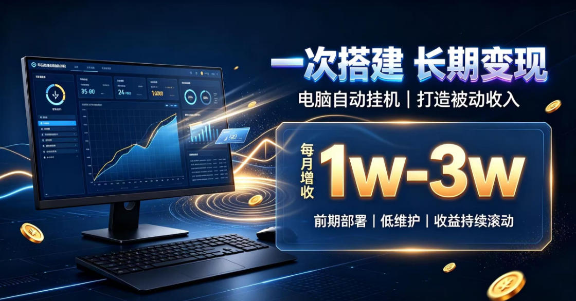 一份投入长期收益，电脑自动挂G类目，搭建被动收入每月增收1w-3w【揭秘】-大象聊项目