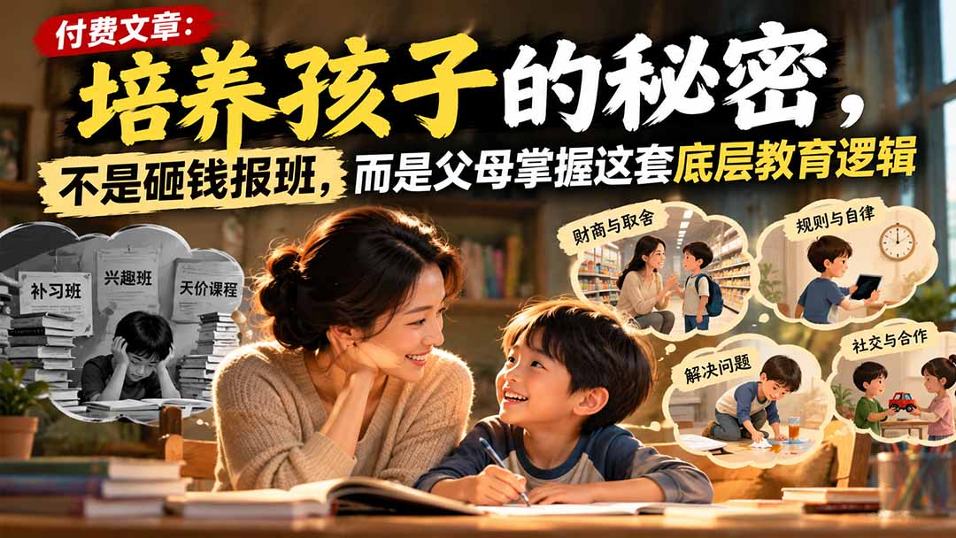 付费文章：培养孩子的秘密，不是砸钱报班，而是父母掌握这套底层教育逻辑-大象聊项目