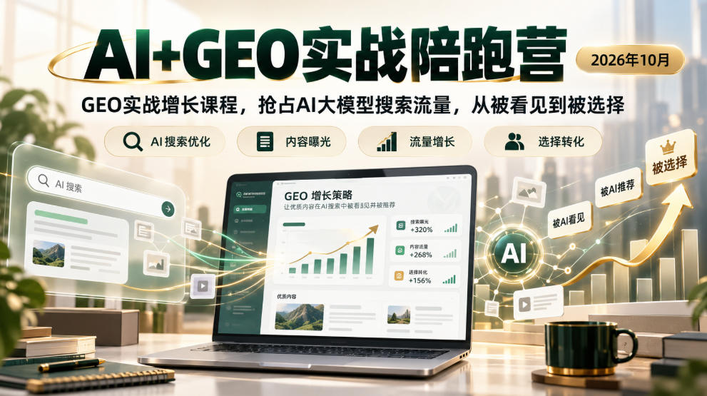 AI+GEO实战陪跑营2026年10月，GEO实战增长课程，抢占AI大模型搜索流量，从被看见到被选择-大象聊项目