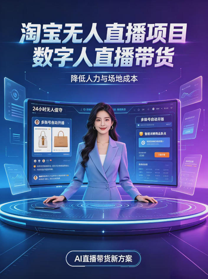 淘宝AI无人直播带货，24小时自动开播低门槛副业，无需真人长时间出镜，持续引流出单【揭秘】-大象聊项目