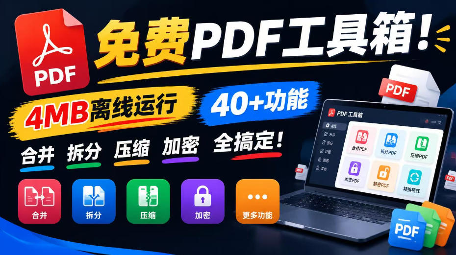 免费PDF工具箱！4MB离线运行，40+功能，合并拆分压缩加密全搞定！-大象聊项目