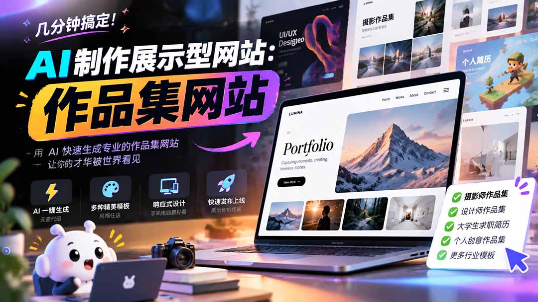 几分钟搞定，AI制作展示型网站制作：作品集网站，用AI快速生成专业的作品集网站，接单变现！-大象聊项目