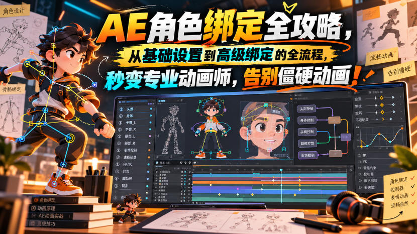 【无水印】AE角色绑定全攻略，从基础设置到高级绑定的全流程，秒变专业动画师，告别僵硬动画！【原创双语字幕】-大象聊项目