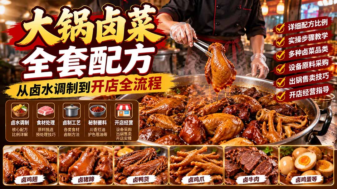 大锅卤菜全套配方，从卤水调制到开店全流程，感觉学会了去摆摊也不错-大象聊项目
