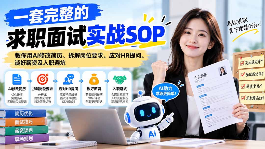 一套完整的求职面试实战SOP：教你用AI修改简历、拆解岗位要求、应对HR提问、谈好薪资及入职避坑-大象聊项目