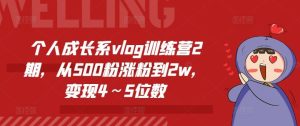 个人成长系vlog训练营2期，从500粉涨粉到2w，变现4～5位数-大象聊项目