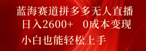 蓝海赛道拼多多无人直播，日入2600+，0成本变现，小白也能轻松上手-大象聊项目