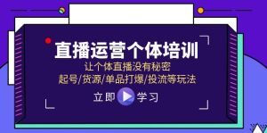 （11636期）直播运营个体培训，让个体直播没有秘密，起号/货源/单品打爆/投流等玩法-大象聊项目