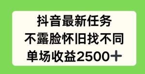 抖音最新任务，不露脸怀旧找不同，单场收益2.5k【揭秘】-大象聊项目