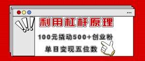 （11859期）利用杠杆100元撬动500+创业粉，单日变现5位数-大象聊项目