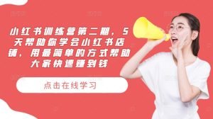 小红书训练营第二期，5天帮助你学会小红书店铺，用最简单的方式帮助大家快速赚到钱-大象聊项目