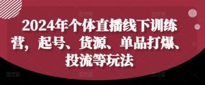 2024年个体直播训练营，起号、货源、单品打爆、投流等玩法-大象聊项目