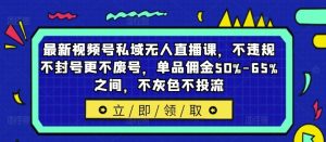 最新视频号私域无人直播课，不违规不封号更不废号，单品佣金50%-65%之间，不灰色不投流-大象聊项目