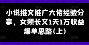 小说推文推广大佬经验分享，女频长文1天1万收益爆单思路(上)-大象聊项目