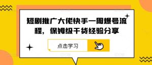 短剧推广大佬快手一周爆号流程，保姆级干货经验分享-大象聊项目