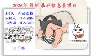 2026年最新暴利信息差项目：3-5天开始收米，10天后稳定3张，0门槛，每天两三个小时搞定-大象聊项目