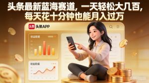 头条最新蓝海赛道，一天轻松大几张，每天花十分钟也能月入过1W【揭秘】-大象聊项目