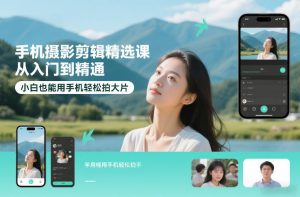 手机摄影剪辑精选课,从入门到精通,小白也能用手机轻松拍大片-大象聊项目