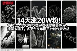 14天涨20W粉!情绪放大镜动物心理学短视频制作教学,流量太猛了,多平台发布撸平台创作者收益-大象聊项目