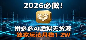 2026 必做！拼多多 AI 虚拟无货源，独家玩法月稳 1-2W-大象聊项目