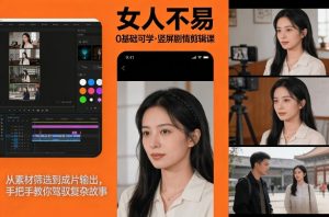 0基础可学！《女人不易》竖屏剧情剪辑课，从素材筛选到成片输出，手把手教你驾驭复杂故事-大象聊项目