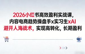 2026小红书高效盈利实战课，内容电商趋势操盘手x实习生xAI，避开人海战术，实现高转化，长期盈利-大象聊项目