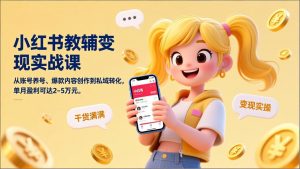 小红书教辅变现实战课，从账号养号、爆款内容创作到私域转化，单月盈利可达2-5万元-大象聊项目
