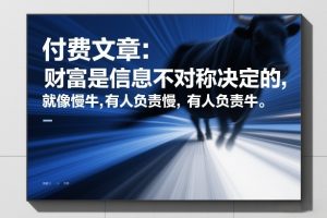 付费文章：财富是信息不对称决定的，就像慢牛，有人负责慢，有人负责牛-大象聊项目