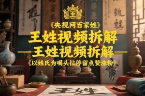 央视网百家姓–王姓视频拆解,以姓氏为噱头拉停留点赞涨粉-大象聊项目
