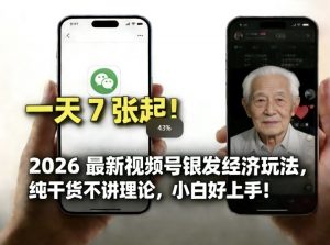 2026最新视频号银发经济玩法，轻松每天7张起，小白也可做-大象聊项目