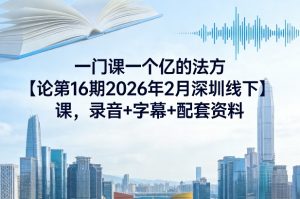 一门课一个亿的法方‬论第16期2026年2月深圳线下课，录音+字幕+配套资料-大象聊项目