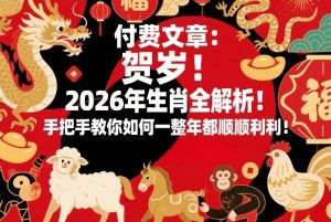 付费文章：贺岁！2026年生肖全解析！手把手教你如何一整年都顺顺利利！-大象聊项目