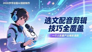 2026字字动画AI漫剧制作-1期,选文配音剪辑技巧全覆盖,一个人就能批量产出爆款漫剧-大象聊项目