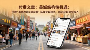 付费文章：县城结构性机遇：搭建“本地社群+朋友圈”私域变现模式，稳定获取副业收入-大象聊项目