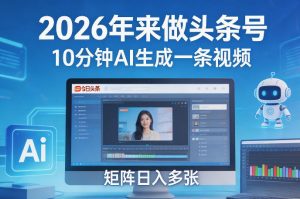 2026年来做头条号，10分钟AI生成一条视频，矩阵日入多张-大象聊项目
