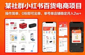 某社群小红书百货电商项目，操作简单，0粉即可出单，单号单店铺稳定月入2w+-大象聊项目